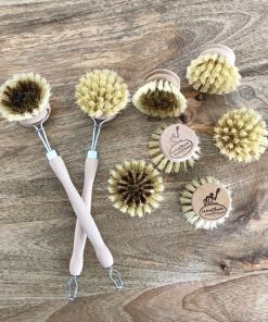 Brosse vaisselle + 3 têtes rechargeables (laiton ou fibre)