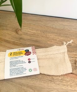 Lot de 2 sacs à vrac réutilisables en coton bio – Taille S et L