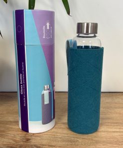 Gourde en verre avec pochette – Bleu canard