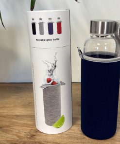 Gourde en verre avec pochette – Bleu marine