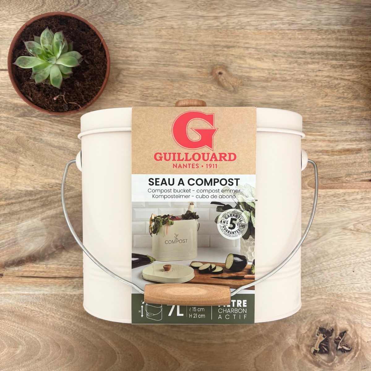 Seau à compost ovale beige – 7L