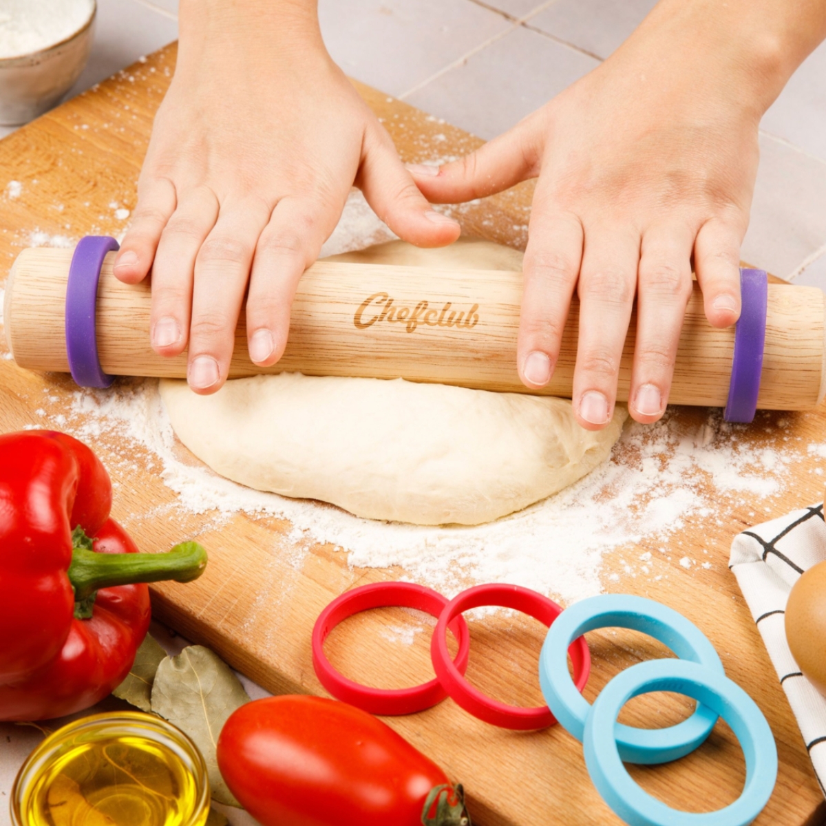 Rouleau à pâtisserie avec anneaux ajustables – ChefClub