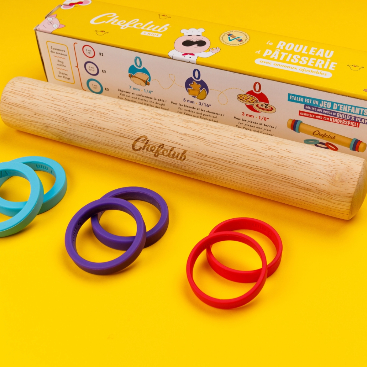 Rouleau à pâtisserie avec anneaux ajustables – ChefClub – Image 2