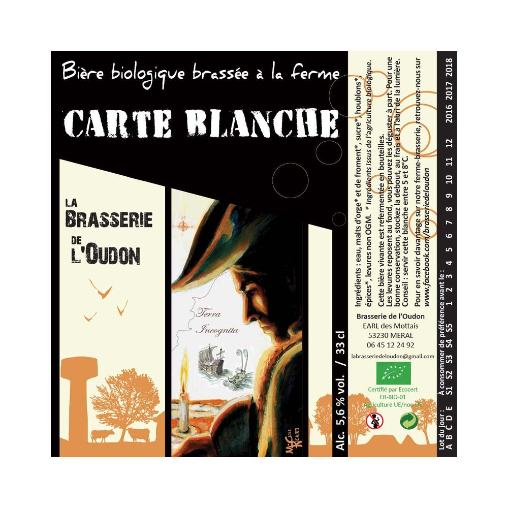 Carte Blanche 33cl & 75cl – Bière Blanche 6,2% – La Brasserie de l’Oudon – Méral (53)