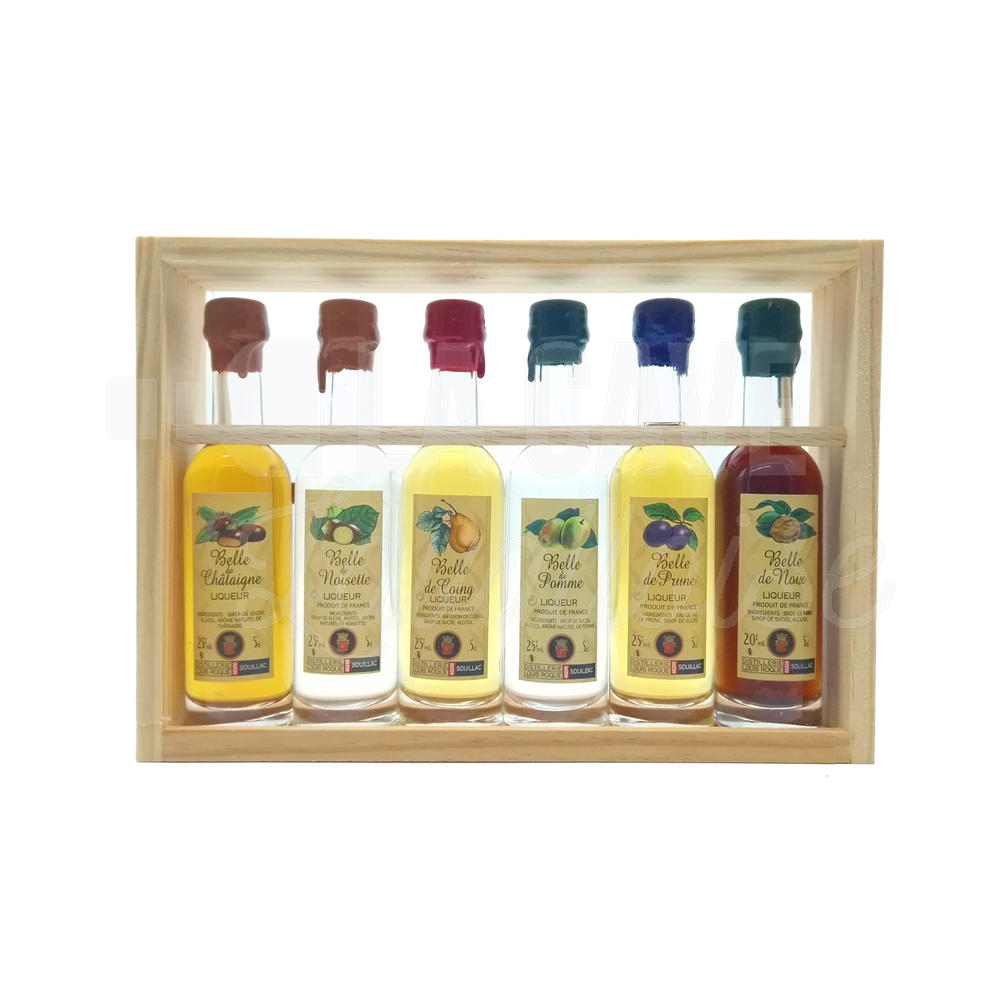 Coffret Bois 6 Liqueurs – Mignonnettes Elégance – 6x5cl