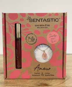 Coffret Amour – Parfum relaxant & collier quartz rose
