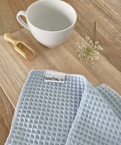 Lot de 4 lavettes en coton biologique OEKO-TEX® nid d&rsquo;abeille BLEUES