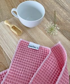 Lot de 4 lavettes en coton biologique OEKO-TEX® nid d&rsquo;abeille ROSES