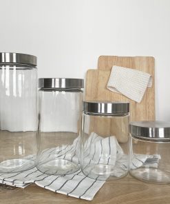 Bocaux en verre avec bouchon acier inoxydable gris