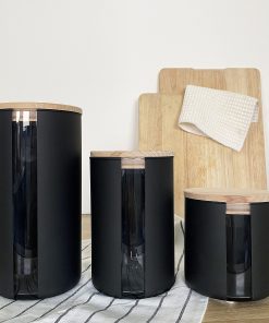 Bocaux en verre noir avec bouchon en bois de hêtre