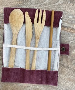 Set de couverts en bambou réutilisables bordeaux