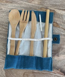 Set de couverts en bambou réutilisables bleu lagoon