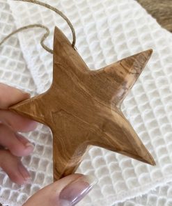 Suspension étoile en bois d&rsquo;olivier