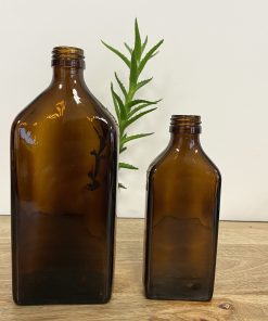 Flacon rectangle verre ambré – 500 ou 200 ml