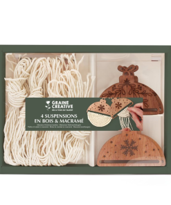 Kit : 4 suspensions en bois et macramé