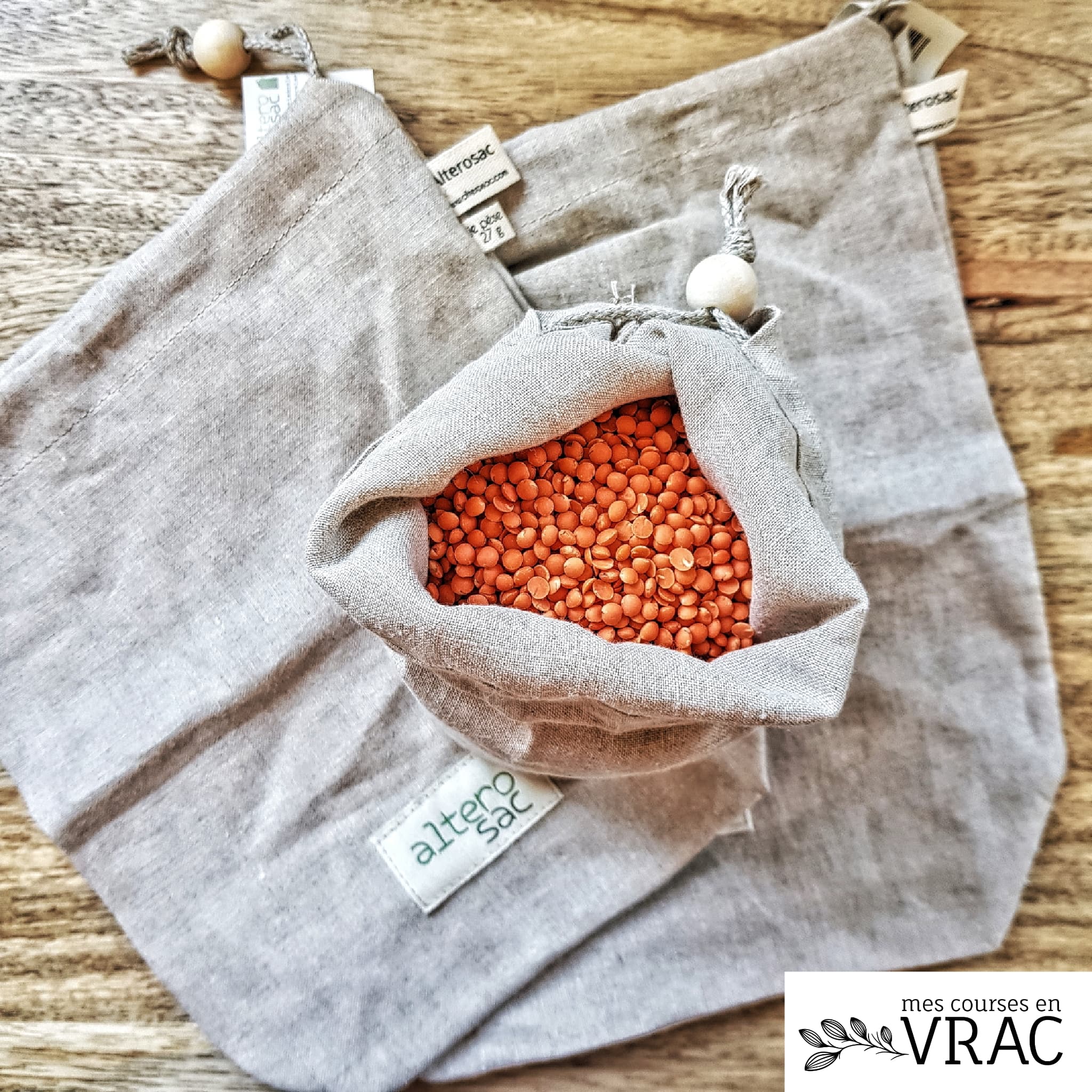 Sacs à vrac en voile de lin biologique (S, M ou L)