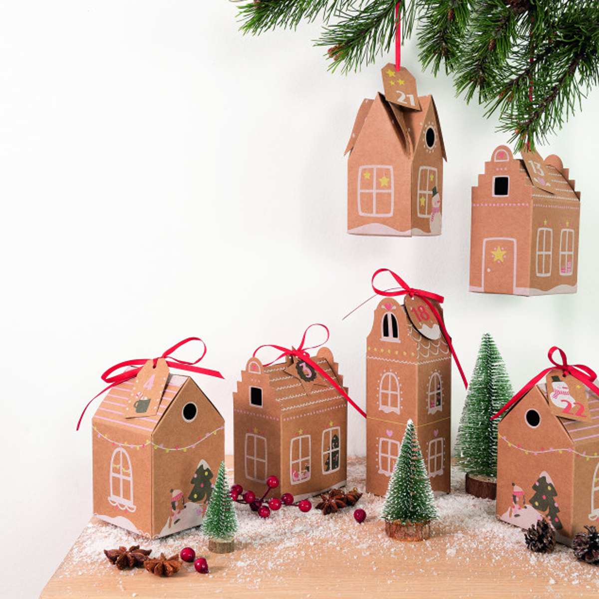 Kit pour faire son propre calendrier de l’avent – Maisonnettes en kraft